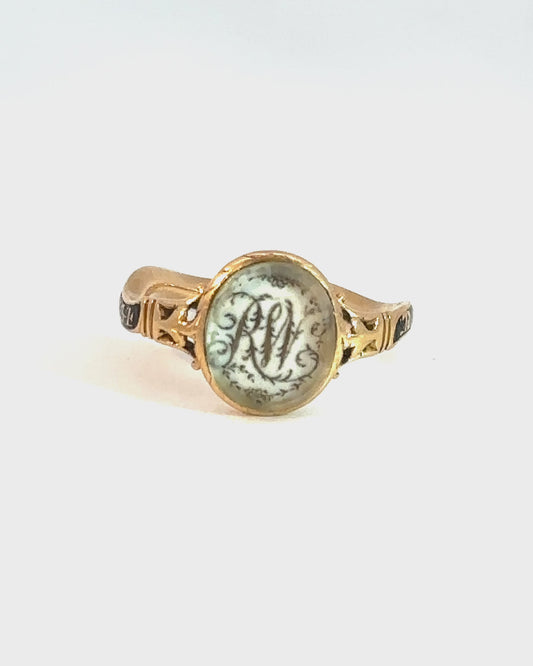 1774 RW Initials Sepia Mourning Ring