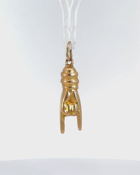 Vintage 14k Yellow Gold Mano Cornuto Pendant